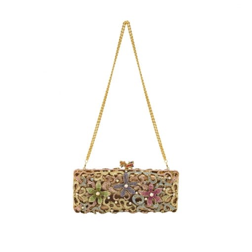 BOLSA CLUTCH CRISTAL FLOR E BOLINHAS