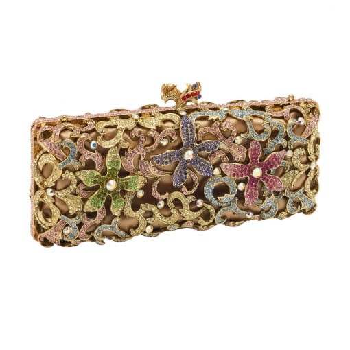 BOLSA CLUTCH CRISTAL FLOR E BOLINHAS