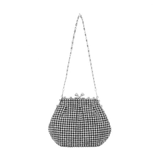 BOLSA CLUTCH ARREDONDADA DE STRASS COM PREGAS