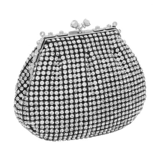 BOLSA CLUTCH ARREDONDADA DE STRASS COM PREGAS