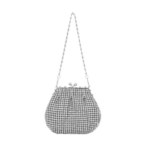 BOLSA CLUTCH ARREDONDADA DE STRASS COM PREGAS