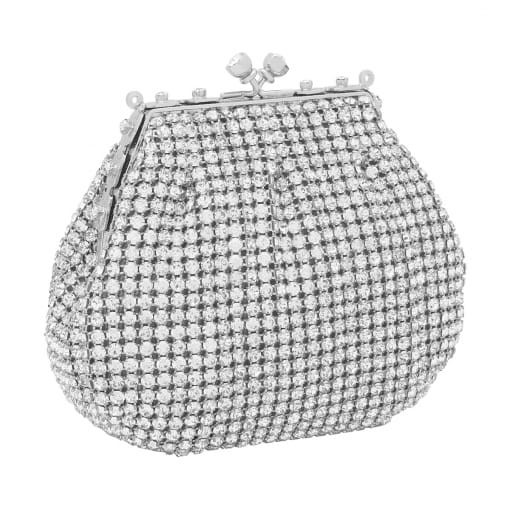 BOLSA CLUTCH ARREDONDADA DE STRASS COM PREGAS