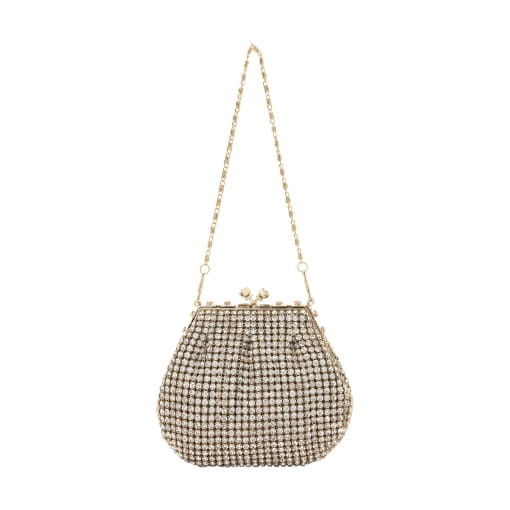 BOLSA CLUTCH ARREDONDADA DE STRASS COM PREGAS