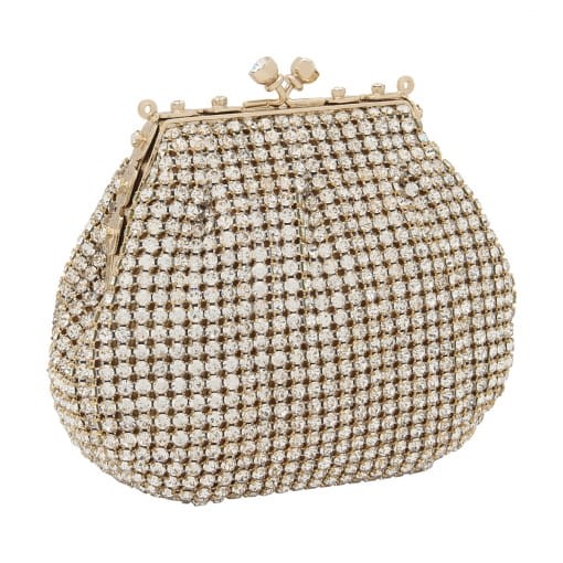 BOLSA CLUTCH ARREDONDADA DE STRASS COM PREGAS